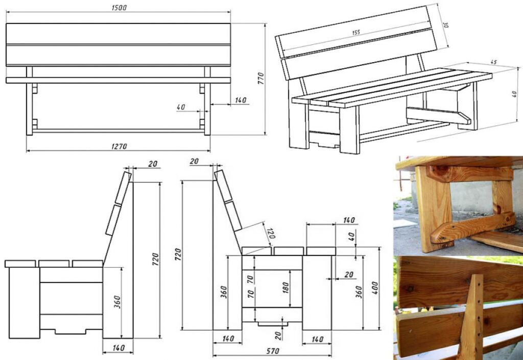 Чертеж садовой скамейки из поддонов